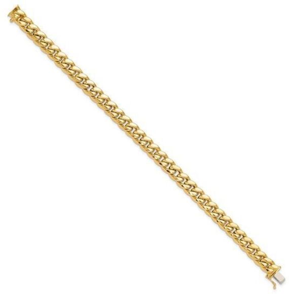 14K Gold Polished Curb Link Men's Bracelet - Picture 2 of 5